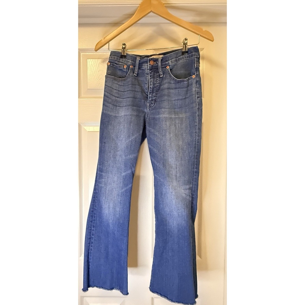 Madewell Jeans Womens 26 Blue High Rise Kick Out Flare Raw Hem Back Seam Denim